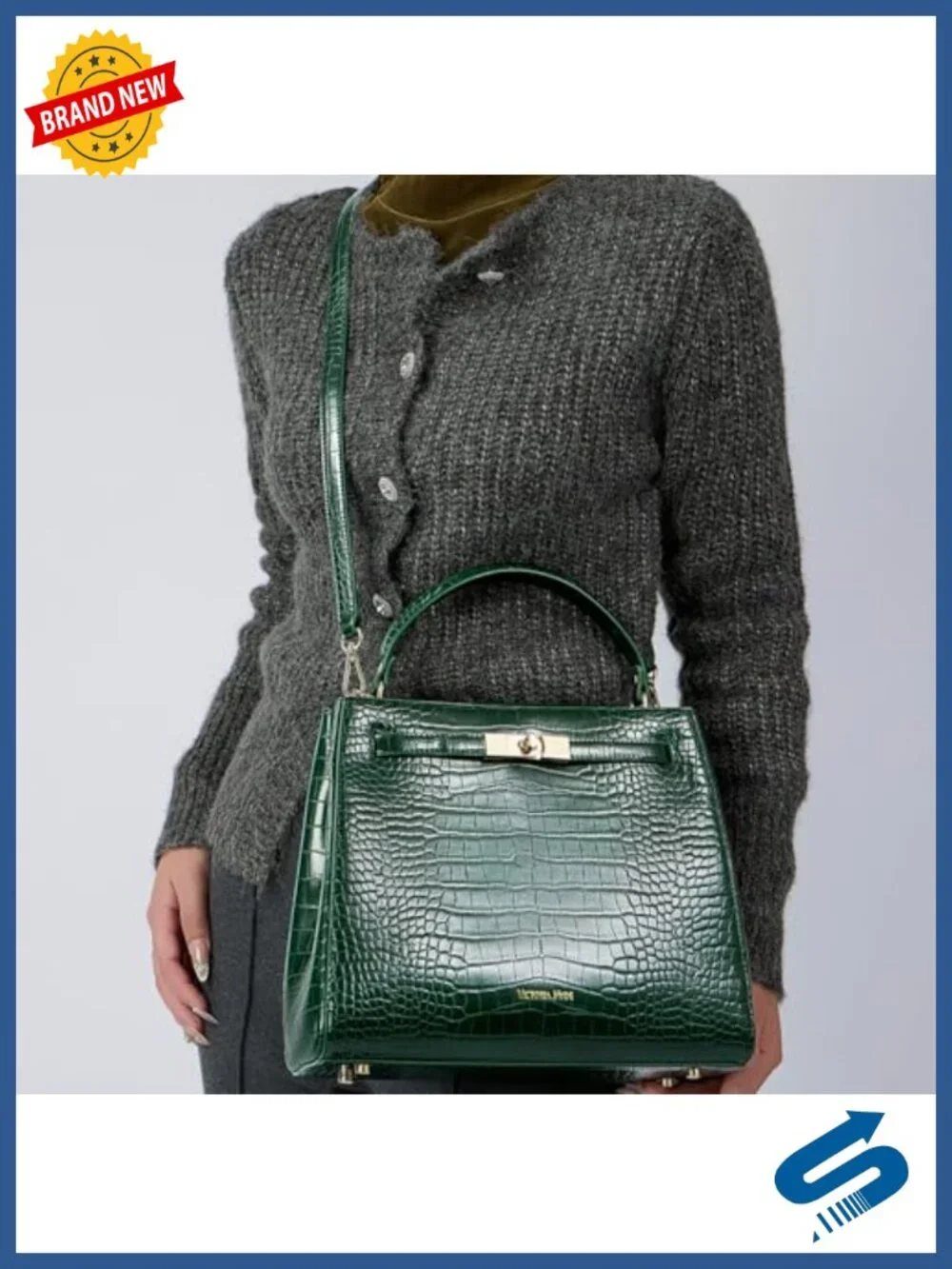 Faux Leather Satchel Handbag with Removable Crossbody Strap